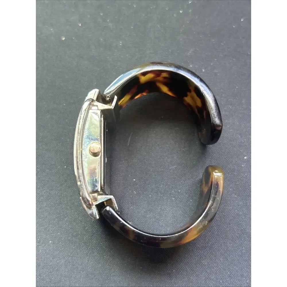 Silver Tone Faux Tortoise Shell And Band Women’s Cuff Watch